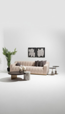 Living room set three-seater coffee tables 4-piece fabric sofa beige wood