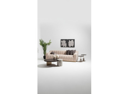 Living room set three-seater coffee tables 4-piece fabric sofa beige wood
