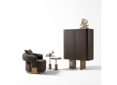 Living Room Complete Armchairs Side Tables 4-Piece Fabric Brown Wood Bar