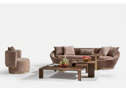Couch set, sofa set, fabric sofa, three-seater, armchair, beige couch set