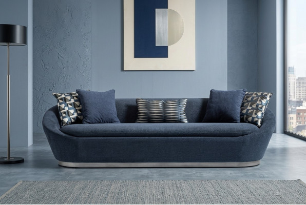 Modern three-seater sofa, 3-seat fabric sofa, blue upholstered sofa, fabric couch
