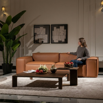 Luxury three-seater sofa, 3-seater brown upholstered sofa, couch, faux leather, new