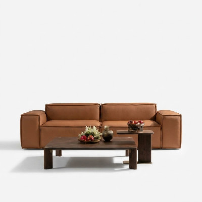 Luxury three-seater sofa, 3-seater brown upholstered sofa, couch, faux leather, new