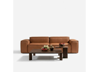 Luxury three-seater sofa, 3-seater brown upholstered sofa, couch, faux leather, new
