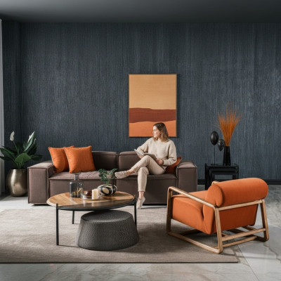 Fabric sofa set three-seater armchair gray couch set suite