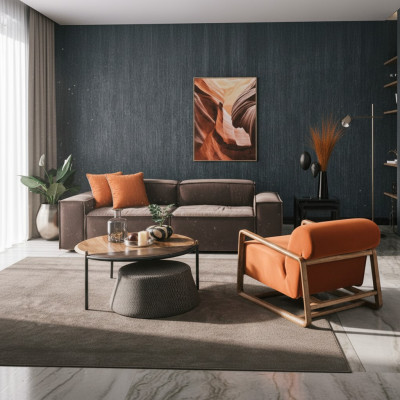 Fabric sofa set three-seater armchair gray couch set suite