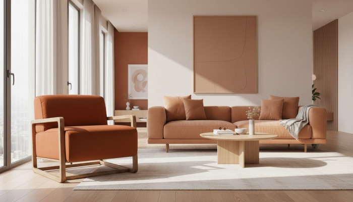 Armchair Single Seater Orange Wood Living Room Relax Chair Design