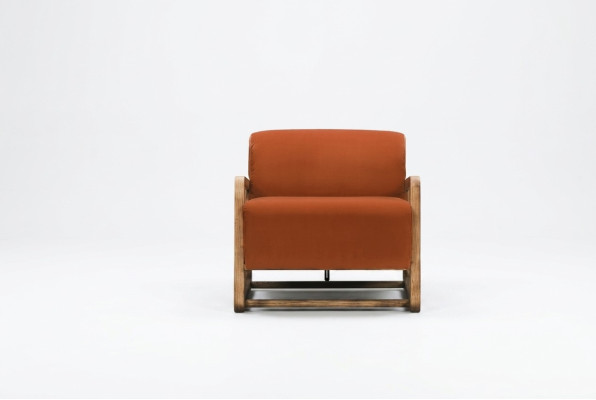 Armchair Single Seater Orange Wood Living Room Relax Chair Design