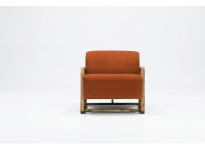 Armchair Single Seater Orange Wood Living Room Relax Chair Design