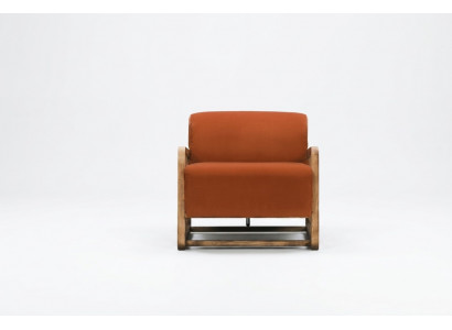 Armchair Single Seater Orange Wood Living Room Relax Chair Design