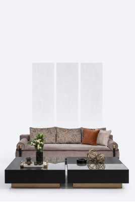 Complete living room three-seater coffee tables gray 3-piece fabric sofa couch