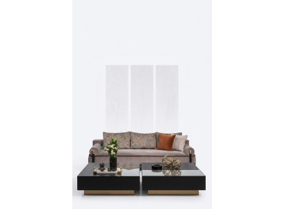 Complete living room three-seater coffee tables gray 3-piece fabric sofa couch