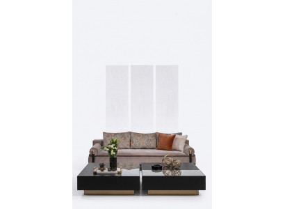 Complete living room three-seater coffee tables gray 3-piece fabric sofa couch