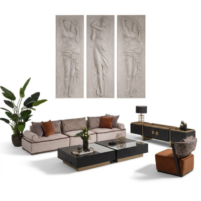 Large Living Room Furniture Set Fabric Sofa Armchair Gray Set 5pc Couch Tables