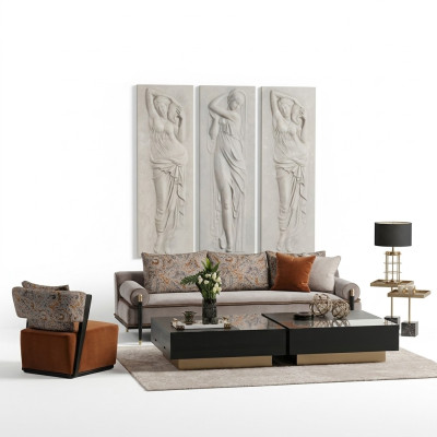 3-seater sofa set armchair coffee table 6-piece set gray living room
