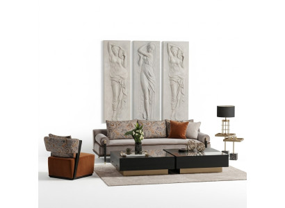 3-seater sofa set armchair coffee table 6-piece set gray living room