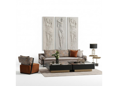 3-seater sofa set armchair coffee table 6-piece set gray living room