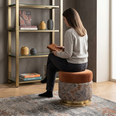 Seat pouf, stool, puff, footstool, fabric seat pouf, orange round stool