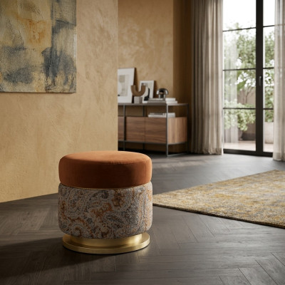 Seat pouf, stool, puff, footstool, fabric seat pouf, orange round stool