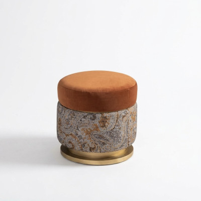 Seat pouf, stool, puff, footstool, fabric seat pouf, orange round stool