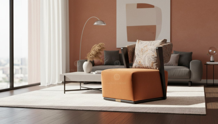 Armchair Wingback Chair Cocktail Chair Relaxation Chair Orange Fabric Modern Seat