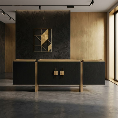 Sideboard Cabinet Dresser Wood Black Modern Design Gold