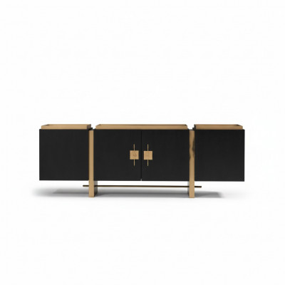 Sideboard Cabinet Dresser Wood Black Modern Design Gold
