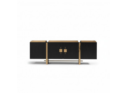 Sideboard Cabinet Dresser Wood Black Modern Design Gold