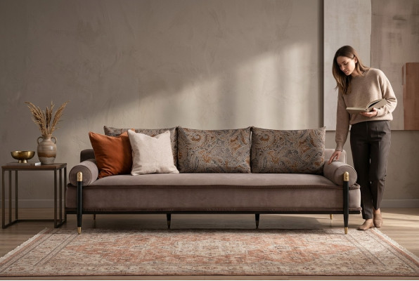 Three-seater Sofa 3-seater Fabric Sofa Gray Luxury Upholstered Sofa Couch Fabric