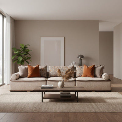 Four-seater sofa, 4-seater couch, fabric sofa, upholstered sofa, modern, grey