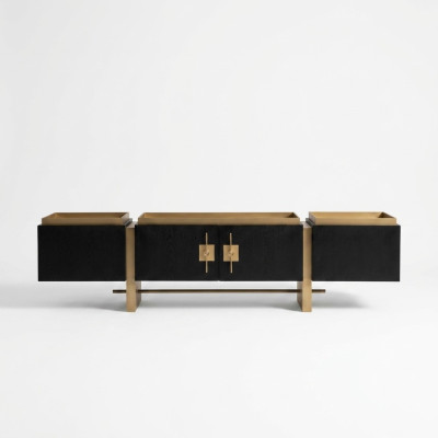 Sideboard RTV Lowboard TV Stand Black Modern Design Gold Wood