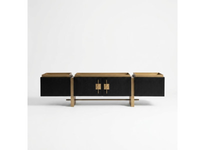 Sideboard RTV Lowboard TV Stand Black Modern Design Gold Wood