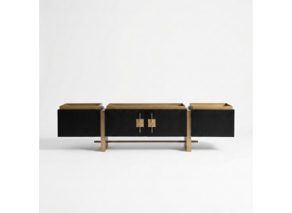 Sideboard RTV Lowboard TV Stand Black Modern Design Gold Wood