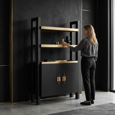 Cabinet with shelves wooden cabinet wardrobes wood black design gold new