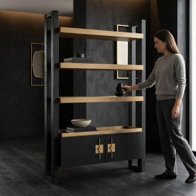 Design cabinet with shelves cabinet wood black gold wooden cabinet