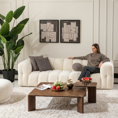 Couch Luxury Three-Seater Sofa 3 Seater Fabric Sofa Upholstered Sofa Fabric White