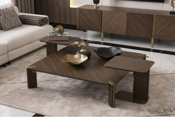 3-piece coffee table group side tables coffee table brown wood table set