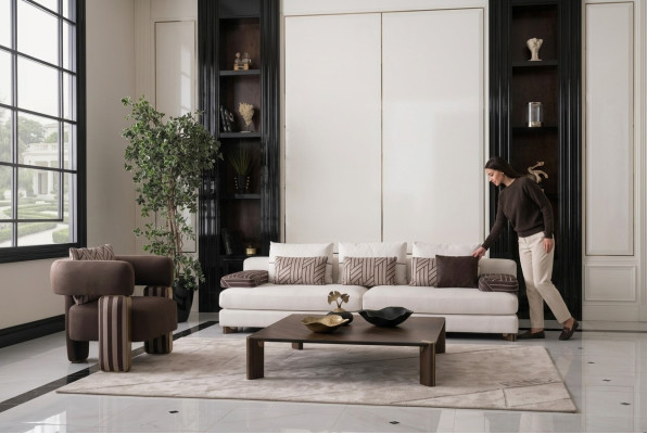 Complete sofa set: sofa, armchair, brown fabric sofa, upholstered sofa, table.