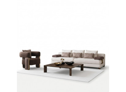 Complete sofa set: sofa, armchair, brown fabric sofa, upholstered sofa, table.