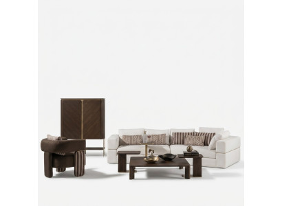 Living room suite corner sofa fabric sofa armchair coffee table set 6-piece brown