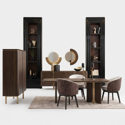 Dining set Dining nook Dining room Dining table Chairs 10-piece Brown Wood Sideboard