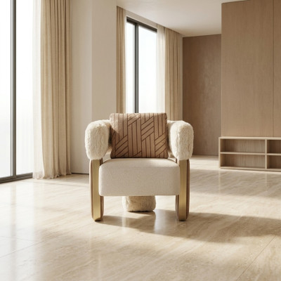 Armchair Single-Seater Club Chair White Fabric Seat Living Room Cocktail Chair