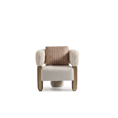 Armchair Single-Seater Club Chair White Fabric Seat Living Room Cocktail Chair