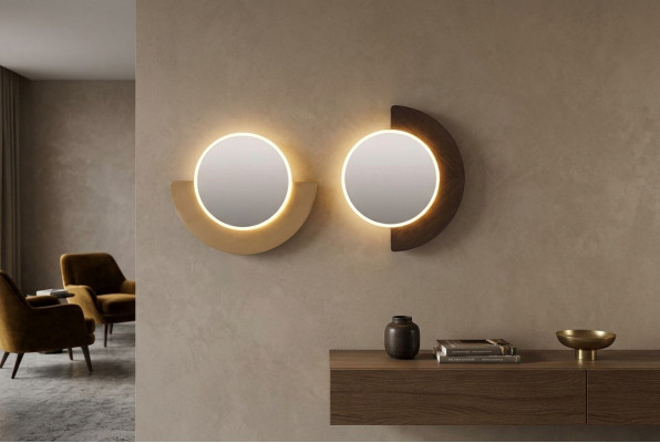 Group Wall Mirror Set 2-piece Decorative Mirror Hallway Mirror Round Wood Set