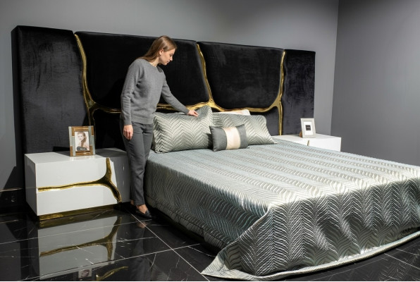 Bedroom set double bed luxury bed modern black nightstands