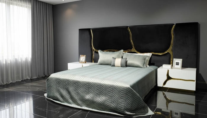 Bedroom set double bed luxury bed modern black nightstands