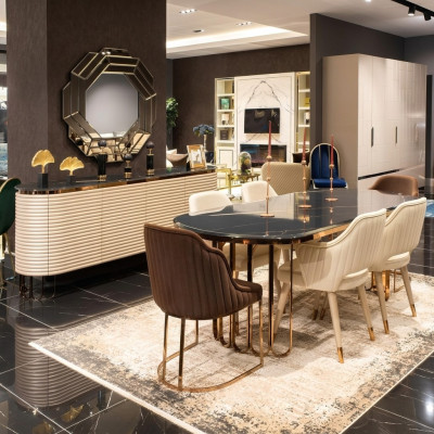Dining set dining nook dining table chairs beige set 9-piece luxury wood dining room.