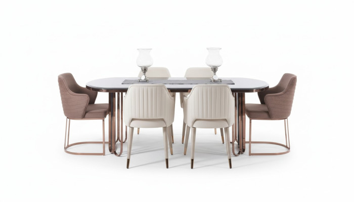 Dining room dining set dining nook luxury dining table chairs beige 9-piece set wood