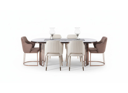 Dining room dining set dining nook luxury dining table chairs beige 9-piece set wood