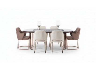 Dining room dining set dining nook luxury dining table chairs beige 9-piece set wood